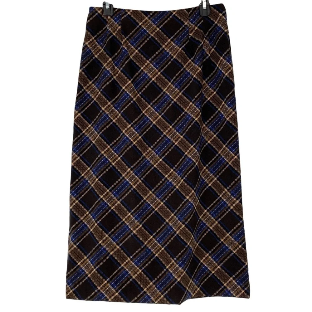 Briggs New York Plaid Brown/Blue/Cream Midi Skirt, 10P